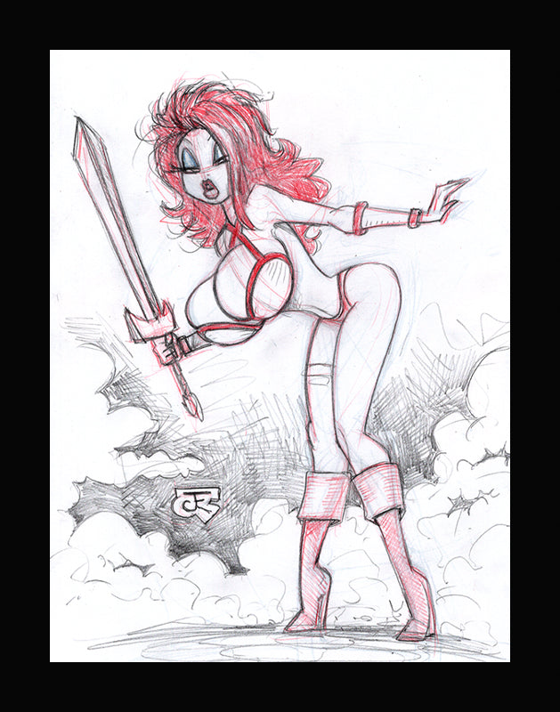 Golden Axe Jessica! (Original one of a kind) Drawing By Jeff Egli