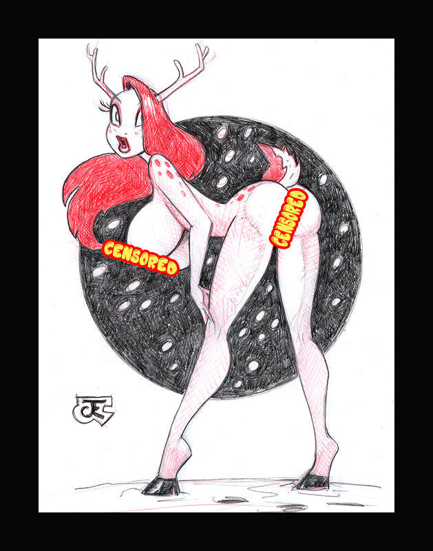 Fawn-Girl Jessica Rabbit (Original one of a kind) Drawing By Jeff Egli