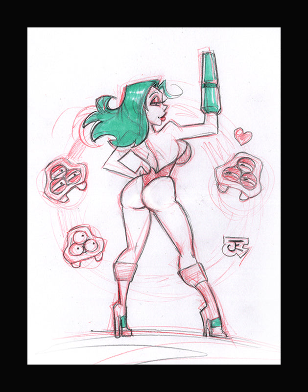 Samus Aran - OG Green Haired #3 (Original one of a kind) Drawing By Jeff Egli