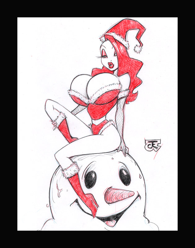 Holiday Jessica Rabbit (Original one of a kind) Drawing By Jeff Egli