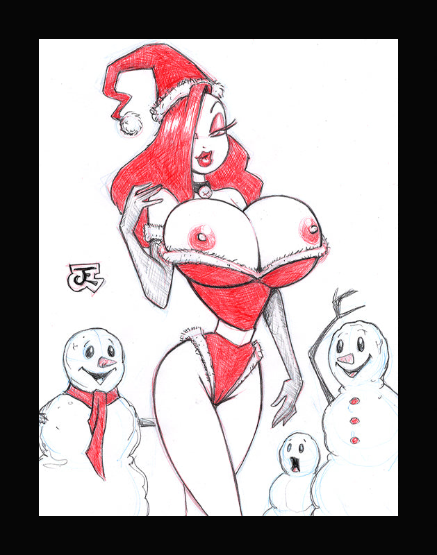 Spicy Holiday Jessica Rabbit (Original one of a kind) Drawing By Jeff Egli