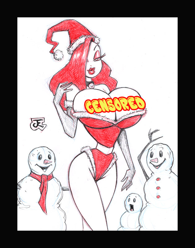 Spicy Holiday Jessica Rabbit (Original one of a kind) Drawing By Jeff Egli