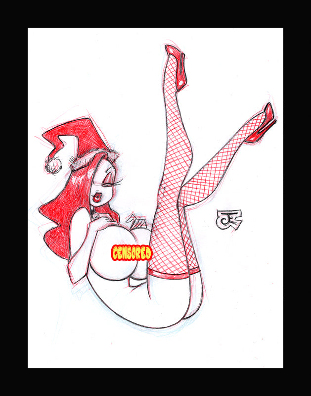 Merry Happy Jessica Rabbit! (Original one of a kind) Drawing By Jeff Egli