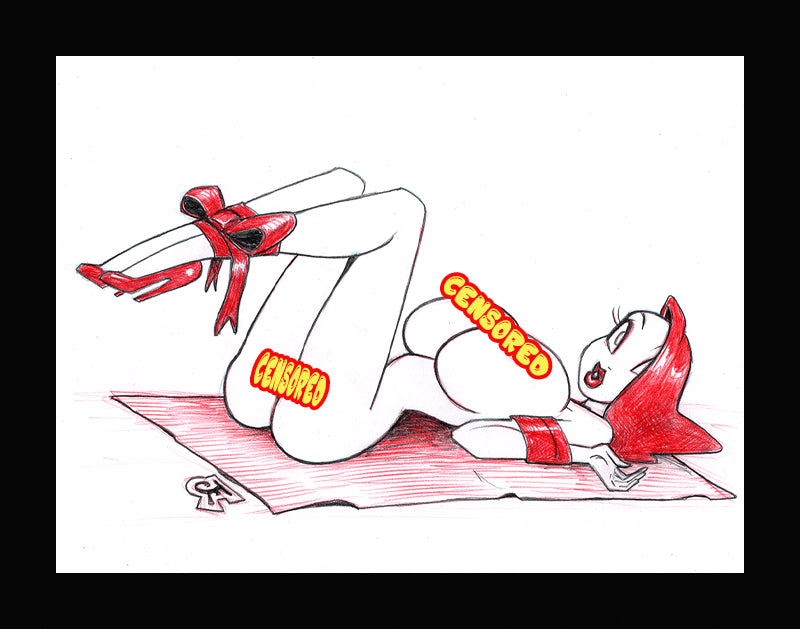 Wrapping the gift! - Jessica Rabbit (Original one of a kind) Drawing By Jeff Egli