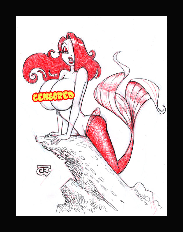 Mermaid Peek Jessica (Original one of a kind) Drawing By Jeff Egli