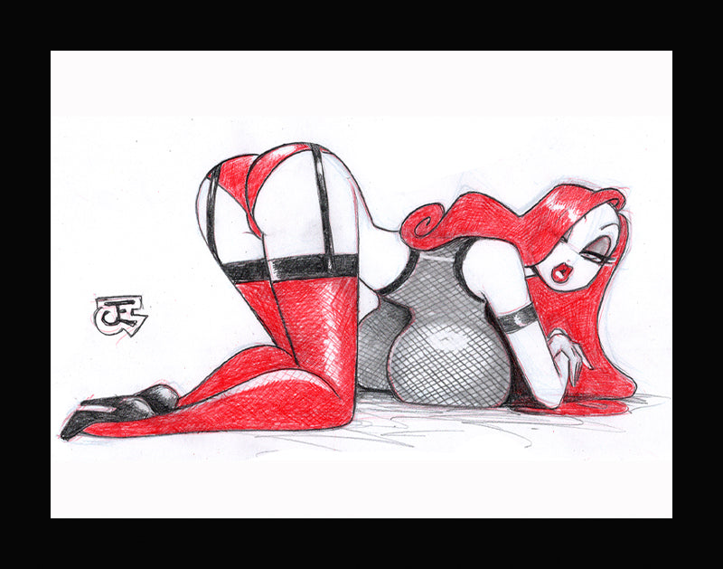 Pinup Model Jessica Rabbit (Original one of a kind) Drawing By Jeff Egli