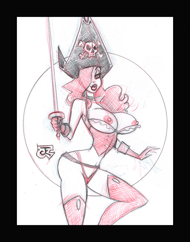 Pirate Jessica w/Sword Sketch (Original one of a kind) Drawing By Jeff Egli