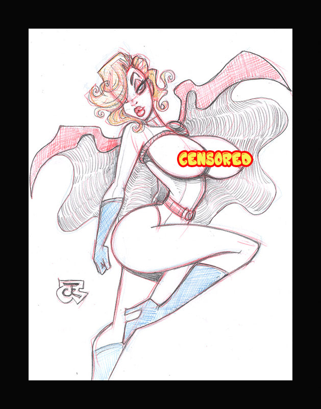 Power Girl in Space Sketch (Original one of a kind) Drawing By Jeff Egli