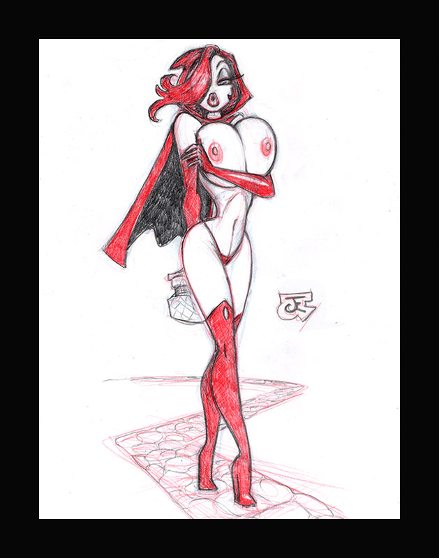 Red Hot Riding Hood Cover Concept #1 (Original one of a kind) Drawing By Jeff Egli
