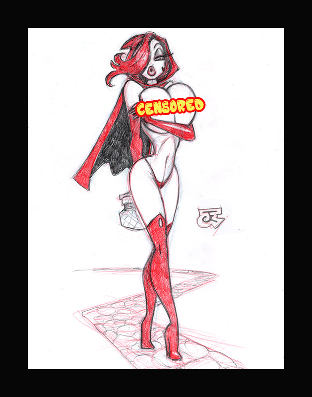Red Hot Riding Hood Cover Concept #1 (Original one of a kind) Drawing By Jeff Egli