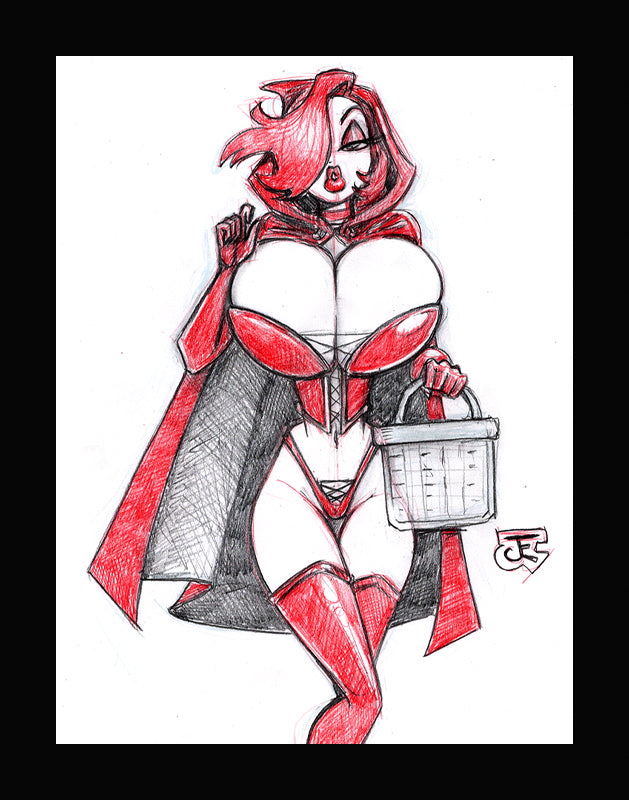 Red Hot Riding Hood -Concept #2 (Original one of a kind) Drawing By Jeff Egli