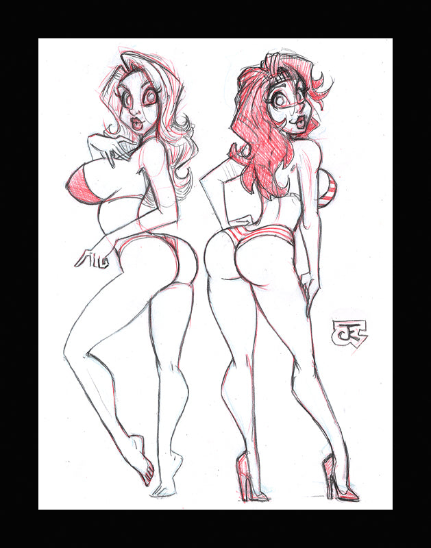 Saffron and Goldie Pinup (Original one of a kind) Drawing By Jeff Egli