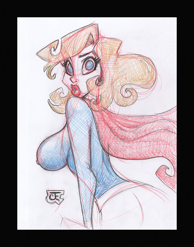 Supergirl Surprised Sketch (Original one of a kind) Drawing By Jeff Egli