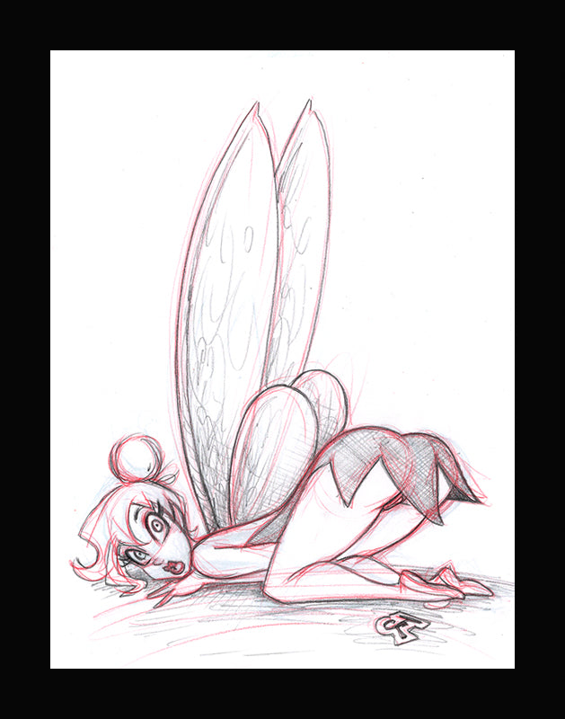 Tinkerbell Surprise (Original one of a kind) Drawing By Jeff Egli