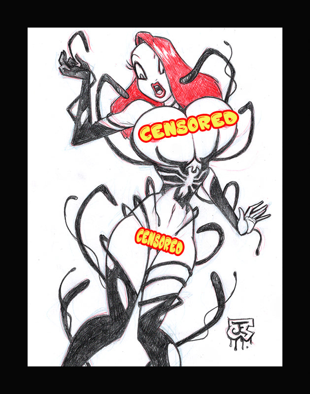 Venomized Jessica Rabbit Time! (Original one of a kind) Drawing By Jeff Egli
