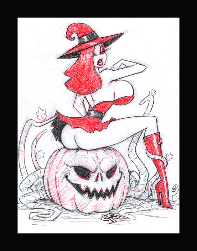 Jessica's Witchy Garden (Original one of a kind) Drawing By Jeff Egli