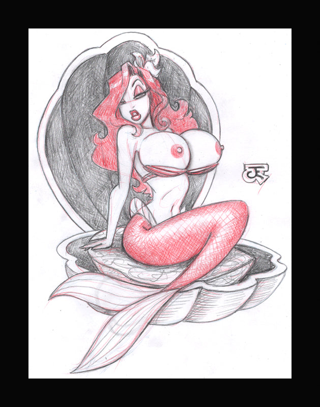 Jessica Rabbit As Ariel (Original one of a kind) Drawing By Jeff Egli