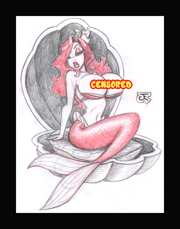 Jessica Rabbit As Ariel (Original one of a kind) Drawing By Jeff Egli