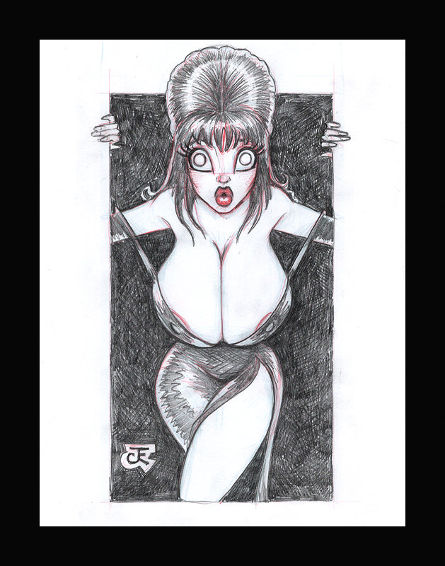 Elvira Pinup (Original one of a kind) Drawing By Jeff Egli