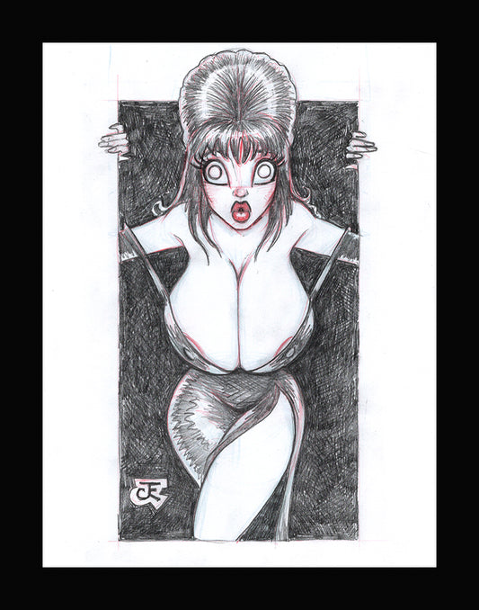 Elvira Pinup (Original one of a kind) Drawing By Jeff Egli