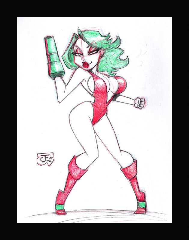 Samus Aran - OG Green Haired #1 (Original one of a kind) Drawing By Jeff Egli