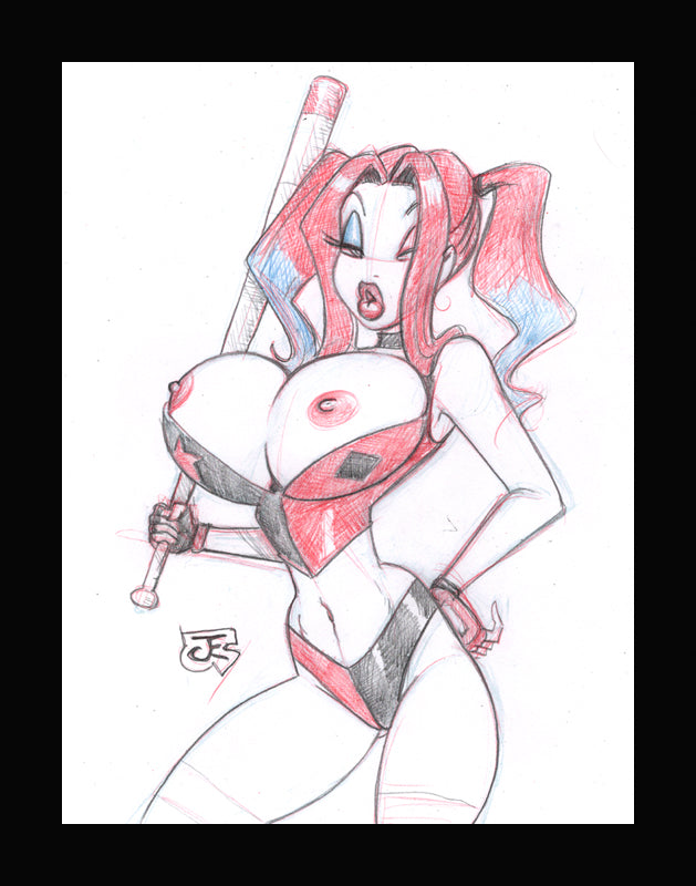 Harley Jessica Rabbit with Bat (Original one of a kind) Drawing By Jeff Egli