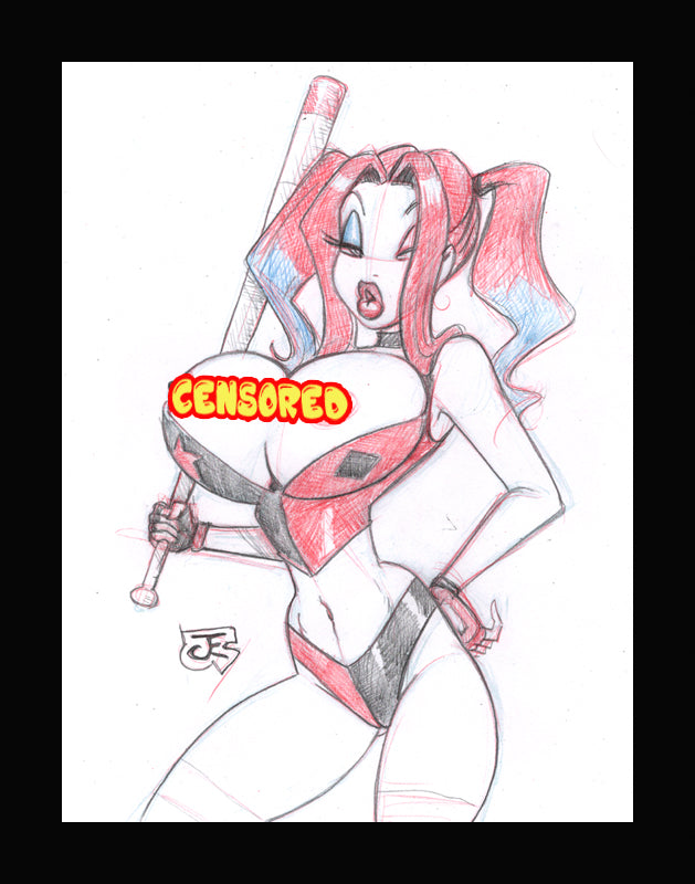 Harley Jessica Rabbit with Bat (Original one of a kind) Drawing By Jeff Egli