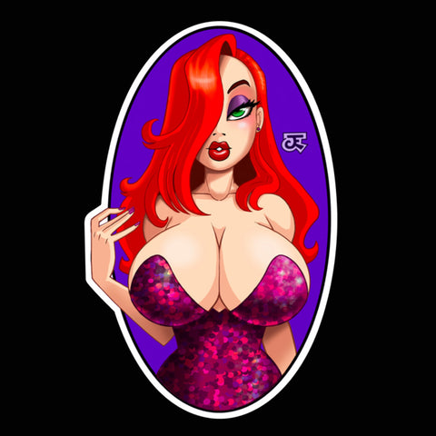 Jessie Redhead Glitter Dress or Topless Oval Sticker