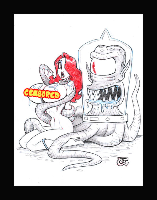 Jessie Star Vs Alien (Original one of a kind) Drawing By Jeff Egli
