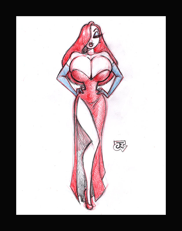 Bombshell Jessica Rabbit (Original one of a kind) Drawing By Jeff Egli