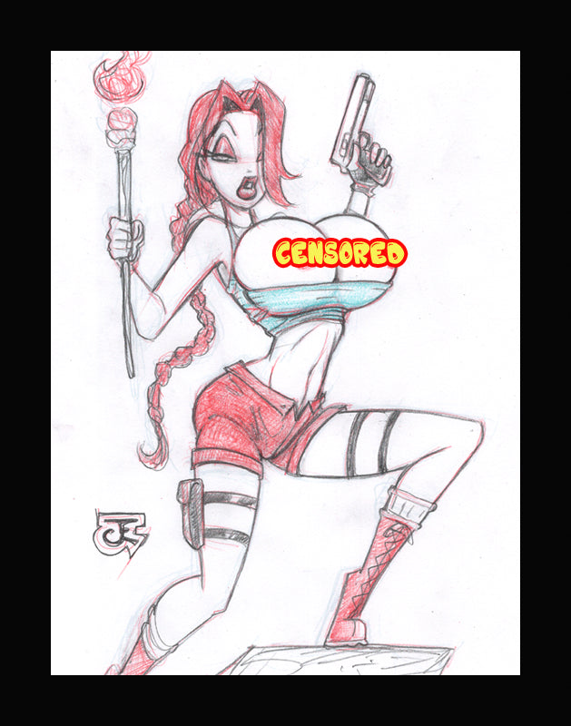 Lara Croft Jessica Rabbit (Original one of a kind) Drawing By Jeff Egli