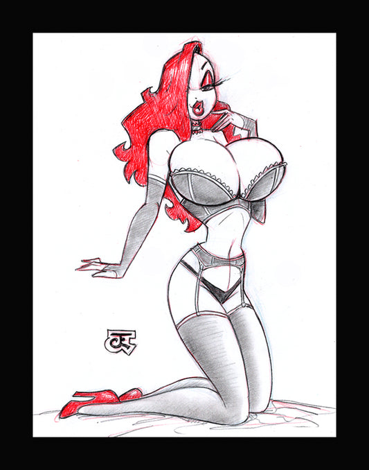 Lingerie Surprise Jessica Rabbit! (Original one of a kind) Drawing By Jeff Egli