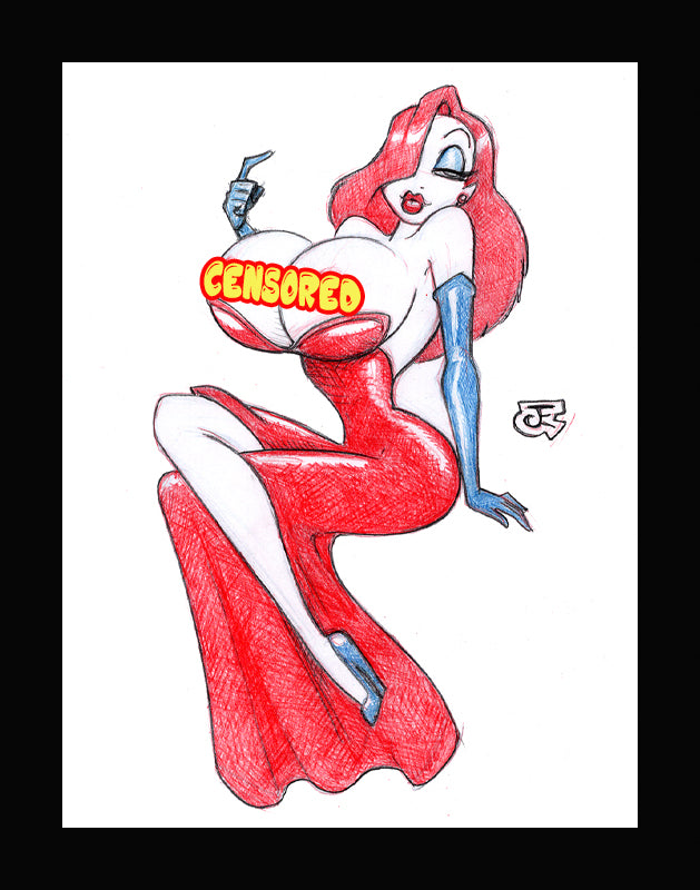 Pinup Bombshell Jessica Rabbit (Original one of a kind) Drawing By Jeff Egli