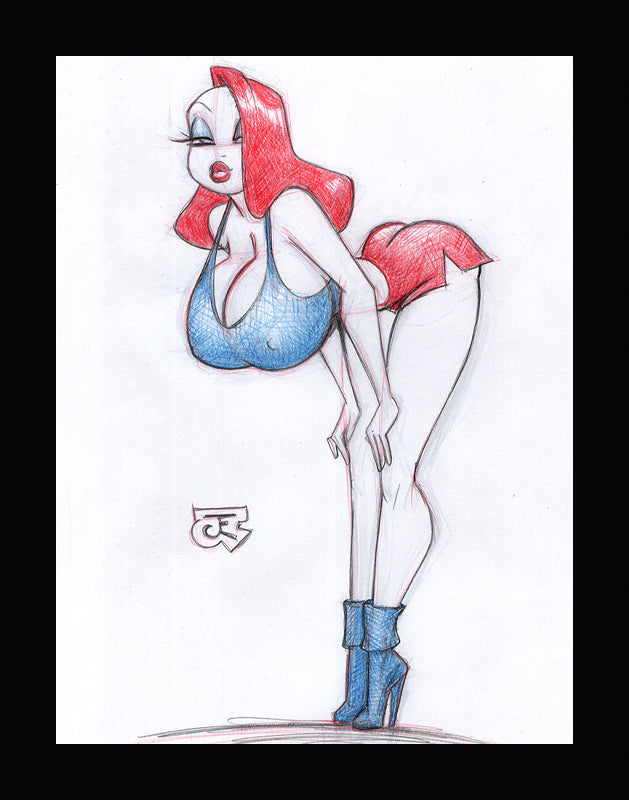 Jessica- Blue tank Top! (Original one of a kind) Drawing By Jeff Egli