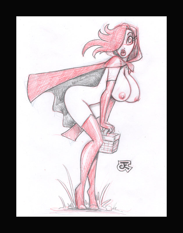 Red Hot Riding Hood -Jessica! (Original one of a kind) Drawing By Jeff Egli