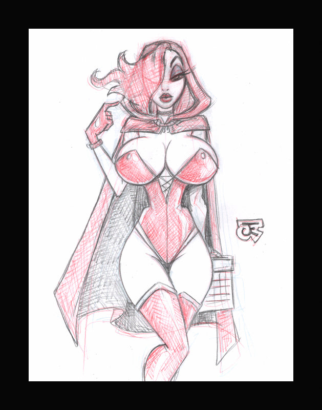 Red Hot Riding Hood (Original one of a kind) Drawing By Jeff Egli