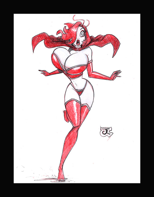 Red Hot Jessica Run!  (Original one of a kind) Drawing By Jeff Egli