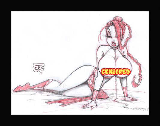 Jessica Rabbit as Slave Leia (Original one of a kind) Drawing By Jeff Egli