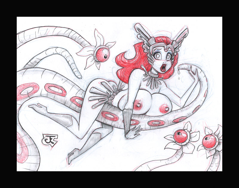 Space Jessica- Sybil Danning Homage! (Original one of a kind) Drawing By Jeff Egli