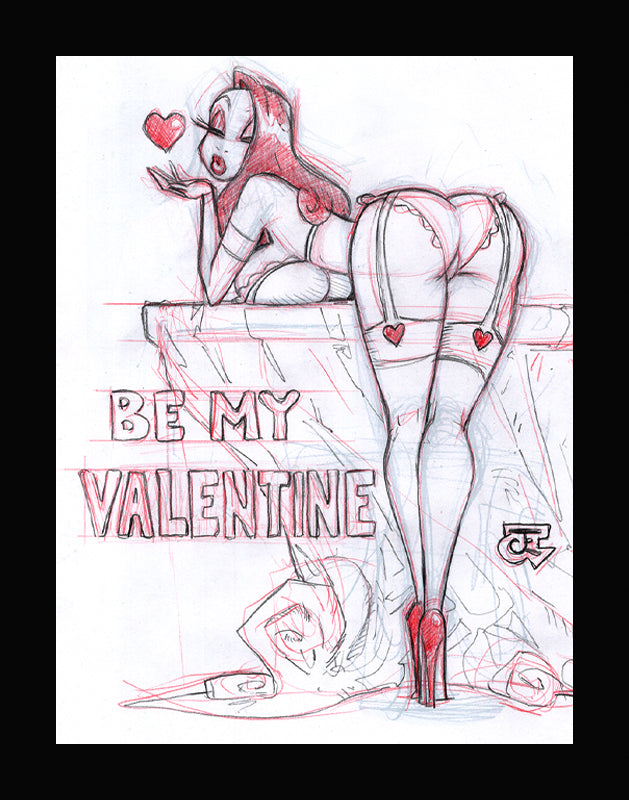 Jessica Rabbit "Be Mine" (Original one of a kind) Drawing By Jeff Egli
