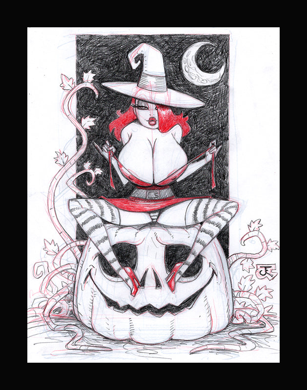 Witchy Pumpkin Jessica (Original one of a kind) Drawing By Jeff Egli