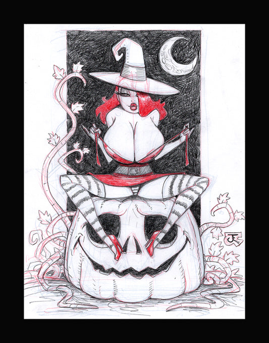 Witchy Pumpkin Jessica (Original one of a kind) Drawing By Jeff Egli