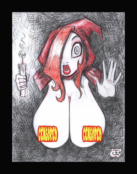 Jessica Cover Art (Red) (Original one of a kind) Drawing By Jeff Egli