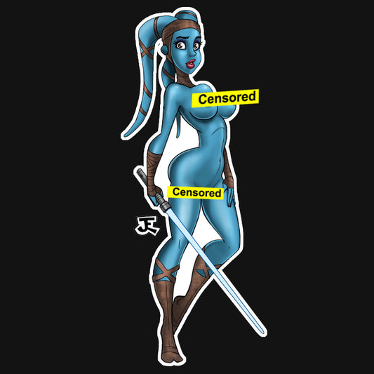 Blue Warrior Knight Nude Pinup Vinyl Sticker